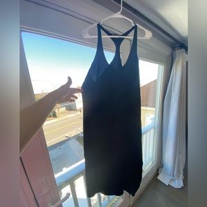 Black slip dress mid length (calf)
